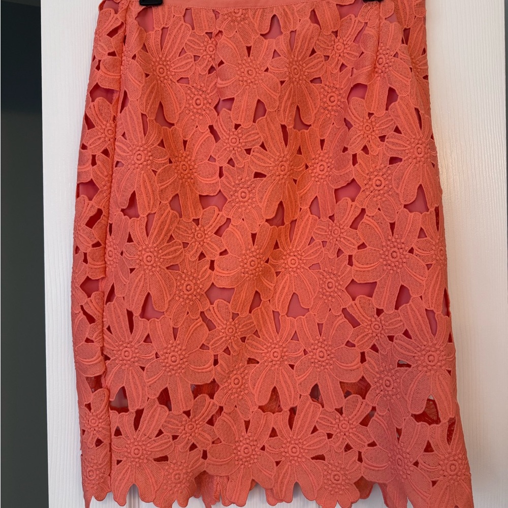 Brixon Ivy Floral Lace Pencil Skirt in Coral